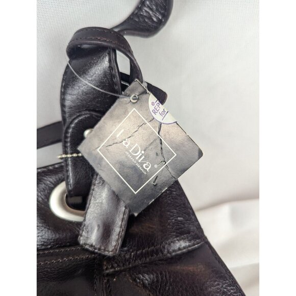 La‎ Diva Brown Leather Purse Handbag Medium Shoulder Bag NWT - Picture 5 of 16